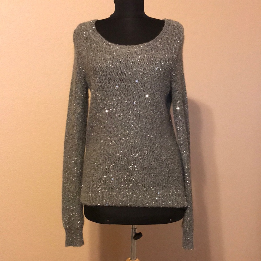 Ann Taylor Grey Sequined Sweater Sz XS (4-6)
